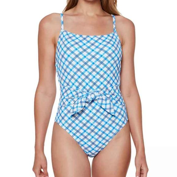 Jessica Simpson Tea Check Tie Waist Swimsuit - Picture 4 of 4